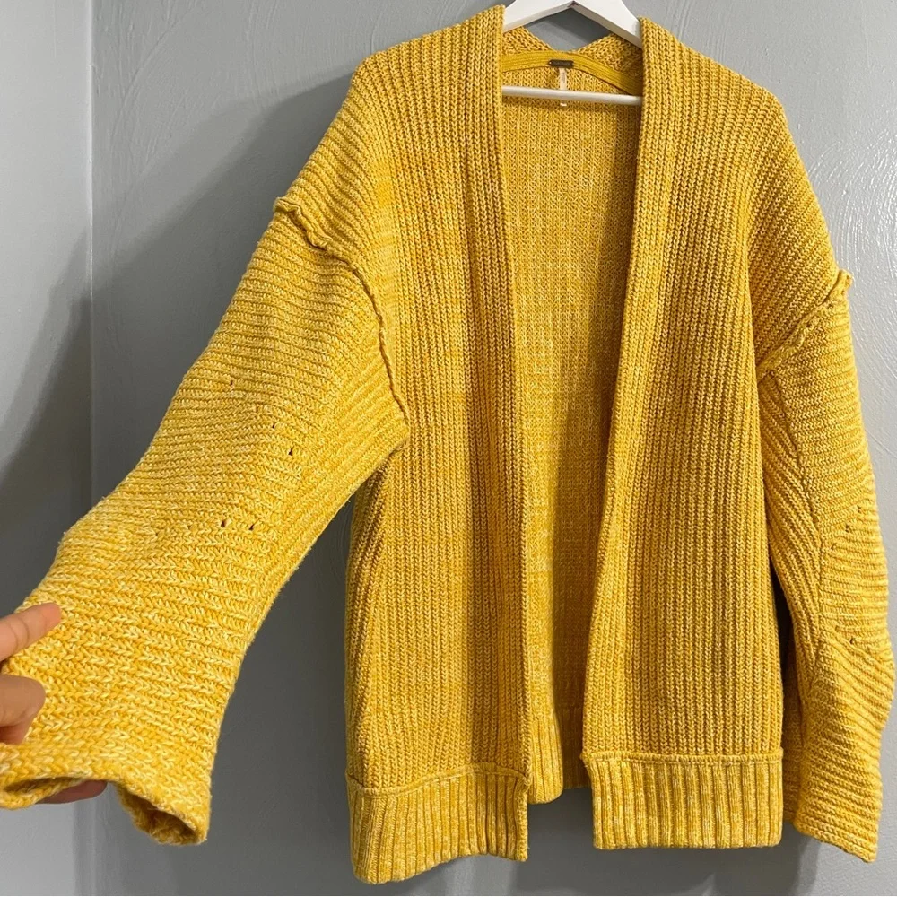 Free People High Hopes Cardi Sweater chunky knit oversized boxy yellow